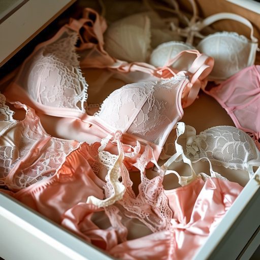 Neatly organized lingerie drawer featuring a variety of styles including crotchless options.