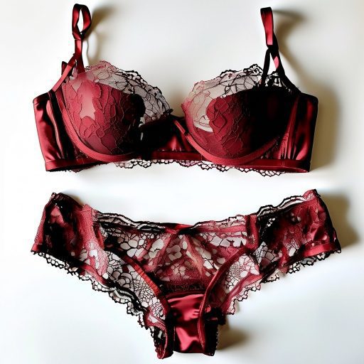 Beautiful lace lingerie set featuring crotchless panties and matching bra.